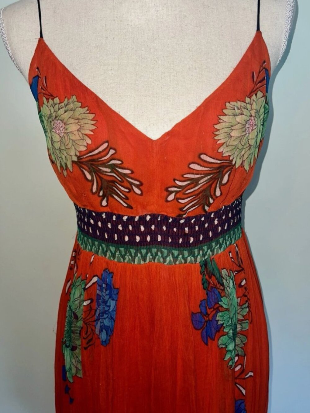 Maeve By Anthropologie Red Blue Floral Print Chiffon Maxi Dress Small - Picture 3 of 5